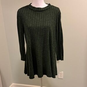 New Directions Forest Green Ribbed Long Sleeve Dress